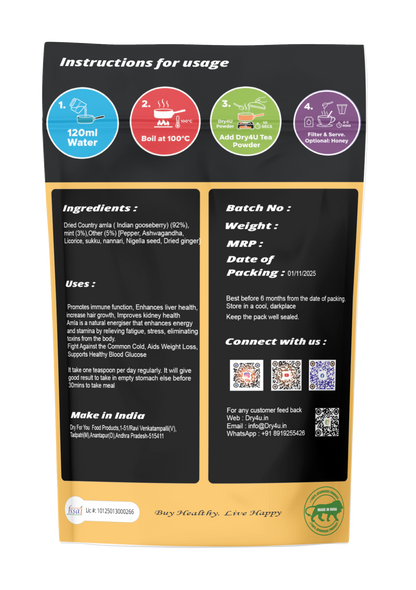 Back view of a product packaging with usage instructions, ingredients, and contact information.