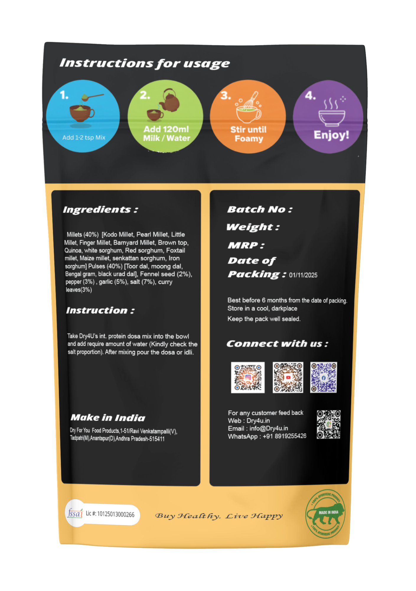 Instant millets dosa powder