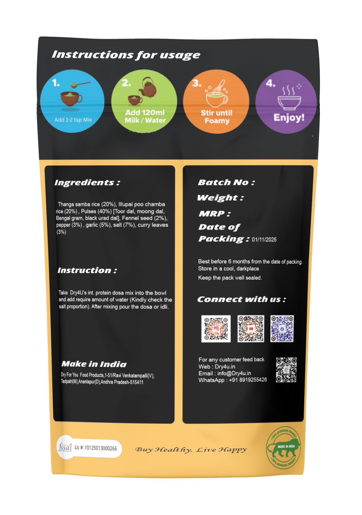 Instant protein dosa powder